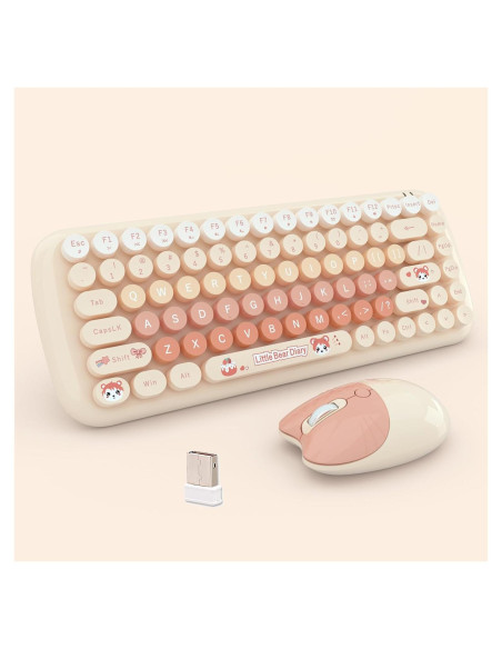 Teclado y Ratón Inalámbricos Lomiluskr Estilo Vintage Caramelo
