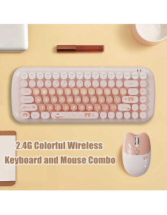 Teclado y Ratón Inalámbricos Lomiluskr Estilo Vintage Caramelo 2