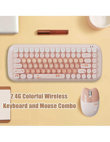 Teclado y Ratón Inalámbricos Lomiluskr Estilo Vintage Caramelo