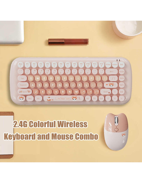 Teclado y Ratón Inalámbricos Lomiluskr Estilo Vintage Caramelo