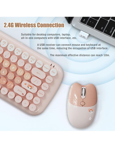 Teclado y Ratón Inalámbricos Lomiluskr Estilo Vintage Caramelo