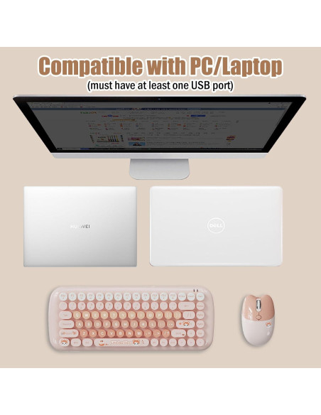 Teclado y Ratón Inalámbricos Lomiluskr Estilo Vintage Caramelo