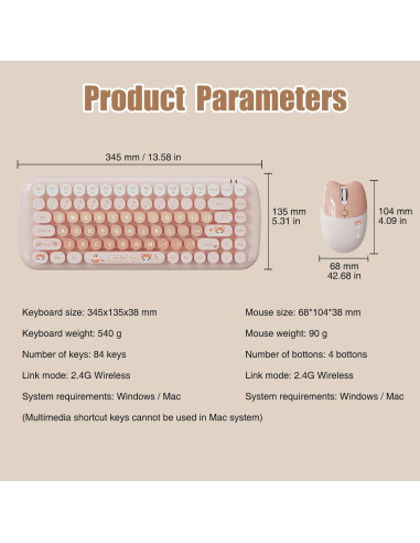 Teclado y Ratón Inalámbricos Lomiluskr Estilo Vintage Caramelo