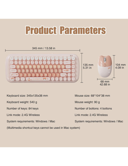 Teclado y Ratón Inalámbricos Lomiluskr Estilo Vintage Caramelo
