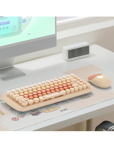 Teclado y Ratón Inalámbricos Lomiluskr Estilo Vintage Caramelo