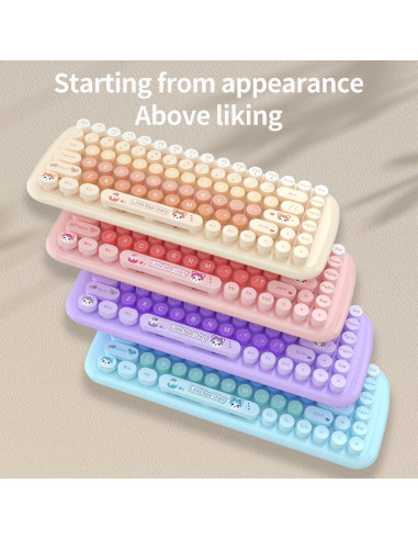 Teclado y Ratón Inalámbricos Lomiluskr Estilo Vintage Caramelo