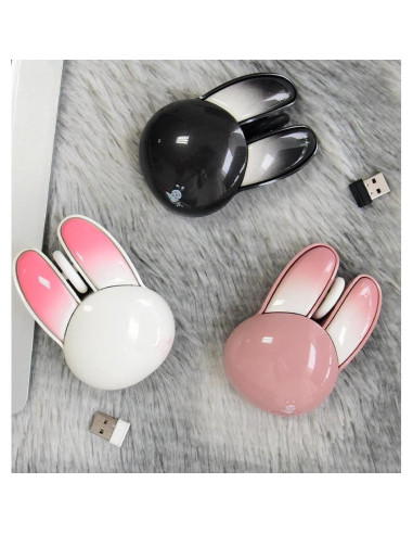 Ratón Inalámbrico Bluetooth Lindo Conejito Rosa y Blanco