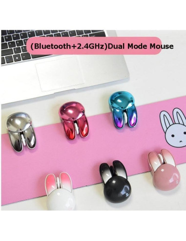 Ratón Inalámbrico Bluetooth Lindo Conejito Rosa y Blanco