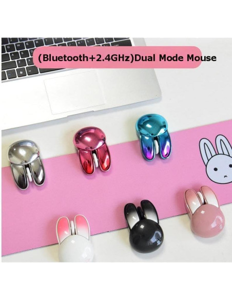 Ratón Inalámbrico Bluetooth Lindo Conejito Rosa y Blanco