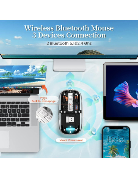 Ratón Inalámbrico A.JAZZ T900 Bluetooth 5.1 Recargable Negro