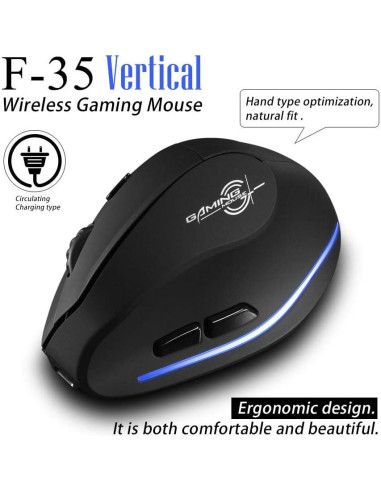 Mouse Inalámbrico Vertical Ergonómico Zelotes F35 2400DPI USB