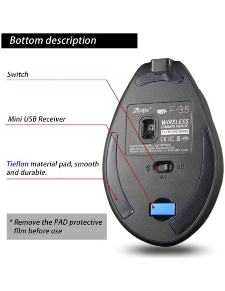 Mouse Inalámbrico Vertical Ergonómico Zelotes F35 2400DPI USB Mouse Inalámbrico Vertical Ergonómico Zelotes F35 2400DPI USB