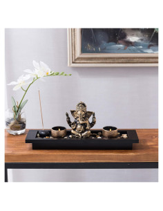 Mini Jardín Zen MyGift con Estatua de Ganesh y Portavelas
