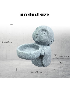 Estatua de Buda Jizo Monje de Arenisca Gris 9x8.8x5.5cm 2