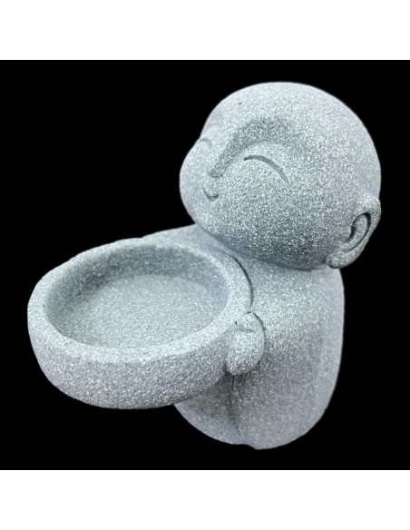 Estatua de Buda Jizo Monje de Arenisca Gris 9x8.8x5.5cm