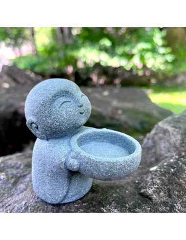 Estatua de Buda Jizo Monje de Arenisca Gris 9x8.8x5.5cm