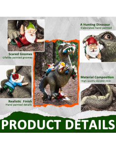 Estatua de Gnomo Dinosaurio SOWSUN 36 cm Resina Decorativa 2