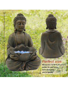 Estatua de Buda Meditador 30.48 cm Goodeco con Loto y Piedras 2