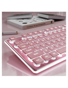Teclado Retroiluminado EWEADN GX710S USB Rosa con Teclas Silenciosas