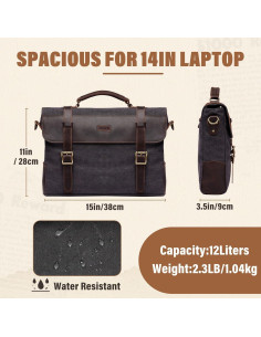 Bolsa Mensajera Vaschy de Cuero y Lona para Laptop 14-17" 2
