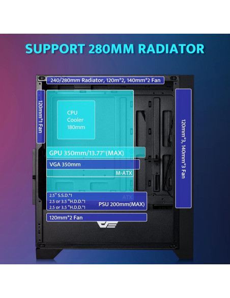 Caja de PC ATX darkFlash DRX70 con Ventiladores RGB 3x120mm