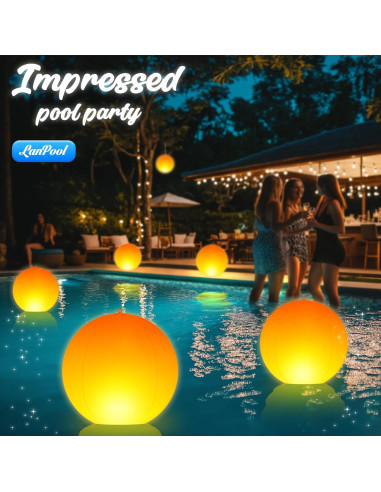 Luces Flotantes LED Solar LanPool 14" IP68 2 Piezas