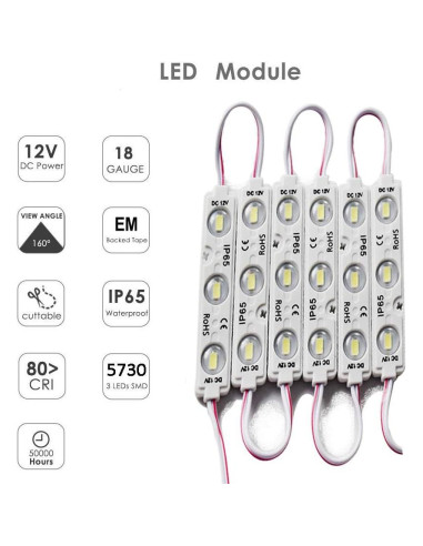 Módulo LED 20pcs 5730 SMD Blanco IP65 3-LED 19.2W