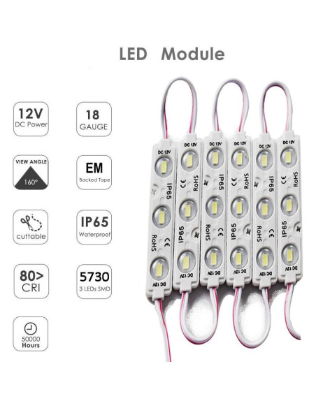 Módulo LED 20pcs 5730 SMD Blanco IP65 3-LED 19.2W