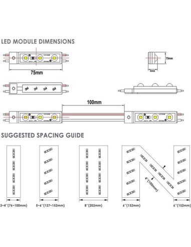 Módulo LED 20pcs 5730 SMD Blanco IP65 3-LED 19.2W