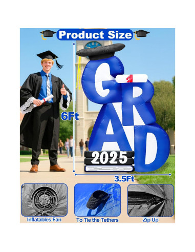 Decoración Inflable de Graduación 2025 TURNMEON 1.83m con LED