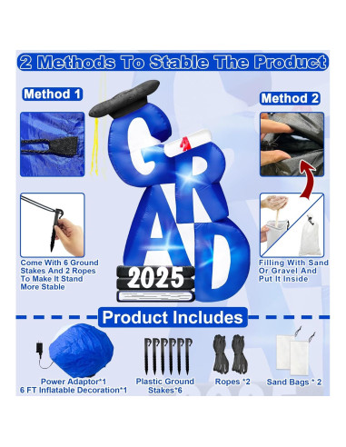 Decoración Inflable de Graduación 2025 TURNMEON 1.83m con LED