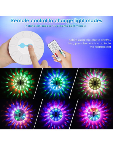 Luces de Piscina Flotantes QOLNBY IP68 Recargables 6 Modos