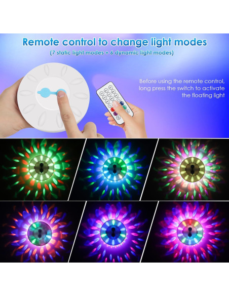 Luces de Piscina Flotantes QOLNBY IP68 Recargables 6 Modos