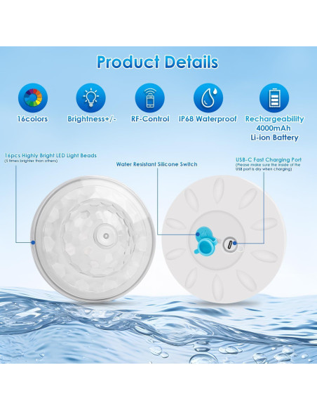 Luces de Piscina Flotantes QOLNBY IP68 Recargables 6 Modos