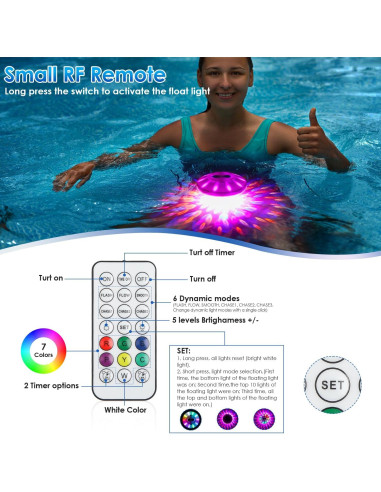 Luces de Piscina Flotantes QOLNBY IP68 Recargables 6 Modos