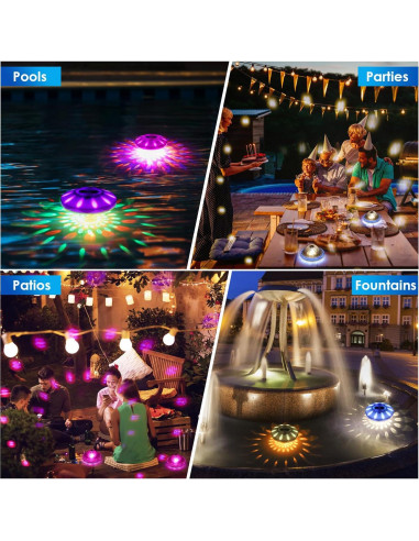 Luces de Piscina Flotantes QOLNBY IP68 Recargables 6 Modos