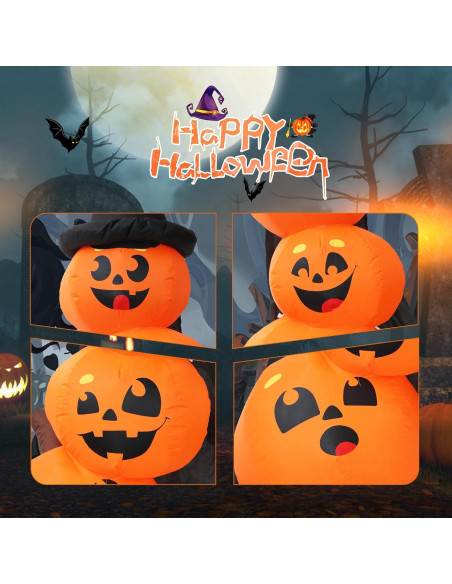 Inflable Halloween DearSun 1.83m 4 Calabazas con Sombrero Inflable Halloween DearSun 1.83m 4 Calabazas con Sombrero