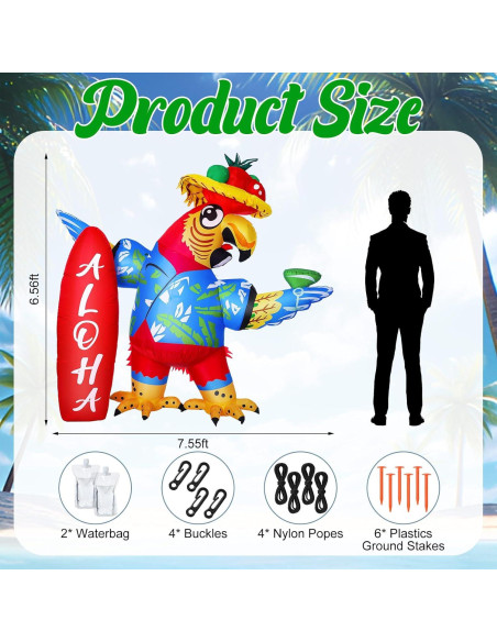 Decoración Inflable Loro 2m Leyndo con Luces LED Multicolor