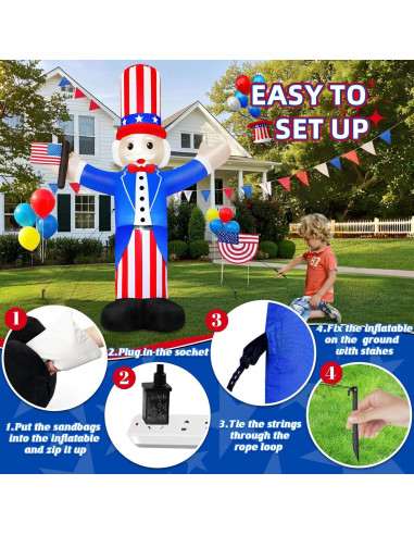 Inflable Tío Sam 6FT B&D con Luces LED - Decoración 4 de Julio