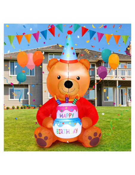 Oso Inflable de Cumpleaños 1.8m WinnerWhy con Luces LED