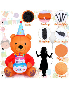 Oso Inflable de Cumpleaños 1.8m WinnerWhy con Luces LED 2