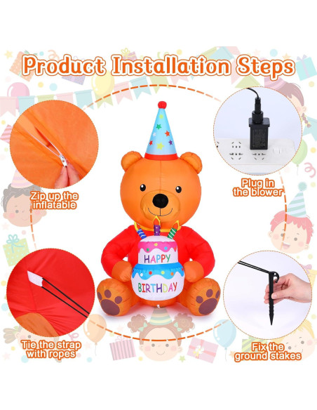 Oso Inflable de Cumpleaños 1.8m WinnerWhy con Luces LED