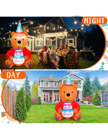 Oso Inflable de Cumpleaños 1.8m WinnerWhy con Luces LED