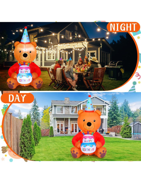 Oso Inflable de Cumpleaños 1.8m WinnerWhy con Luces LED