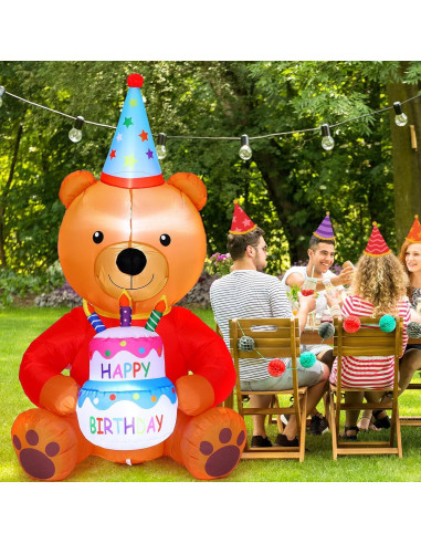 Oso Inflable de Cumpleaños 1.8m WinnerWhy con Luces LED