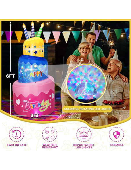 Pastel Inflable de Cumpleaños 6FT B&D con Luces LED
