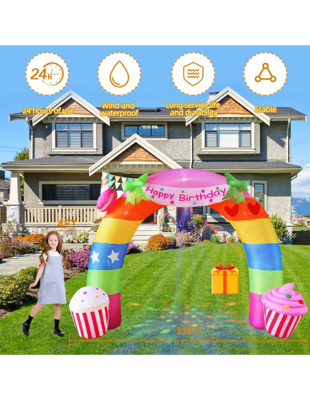 Arco Inflable de Cumpleaños Arcoíris 3.35m con LED SHDEJTG