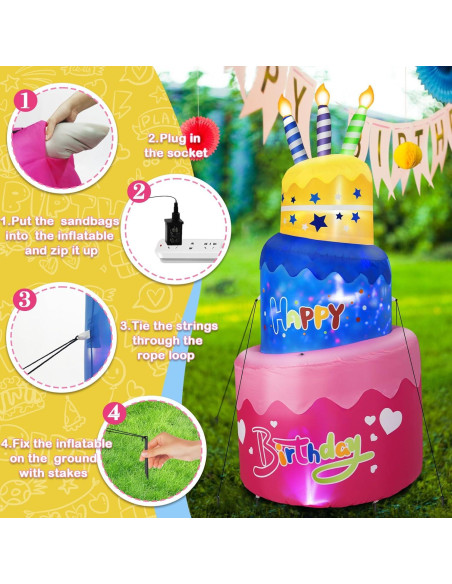 Pastel Inflable de Cumpleaños 6FT B&D con Luces LED