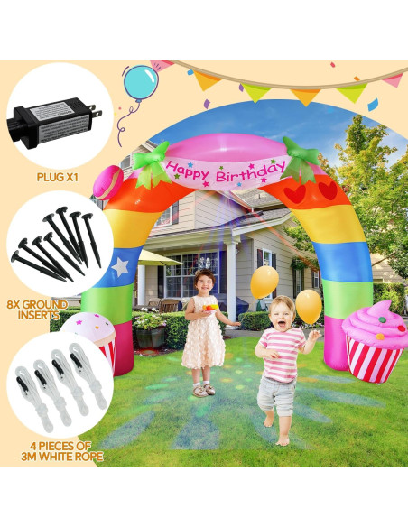 Arco Inflable de Cumpleaños Arcoíris 3.35m con LED SHDEJTG