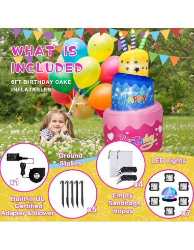 Pastel Inflable de Cumpleaños 6FT B&D con Luces LED
